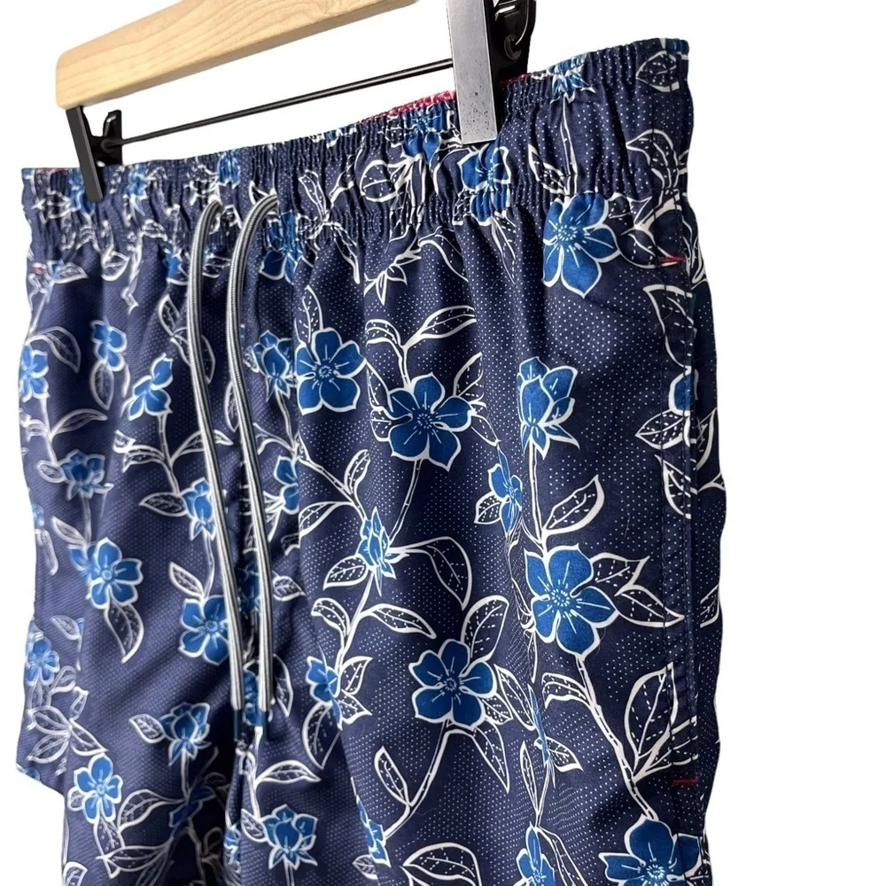 Ted Baker Floral Swimsuit Navy Blue Size 4 5 inch Swim Trunks Elastic Waist